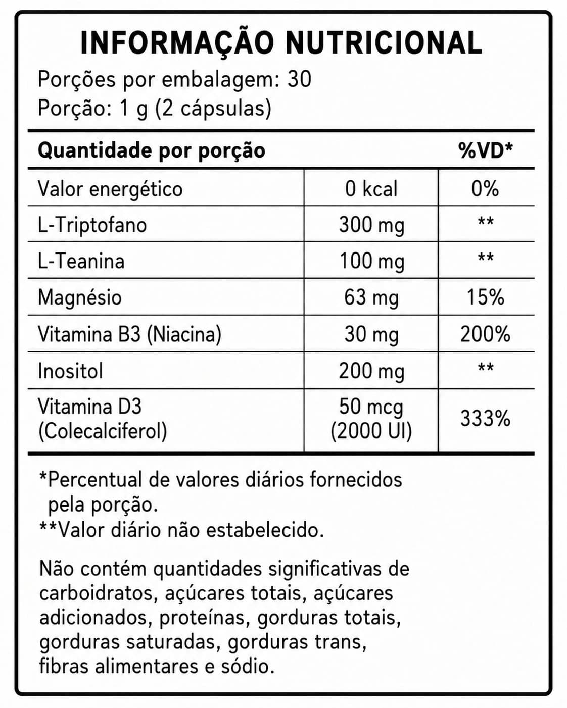 Tabela nutricional do suplemento Livit